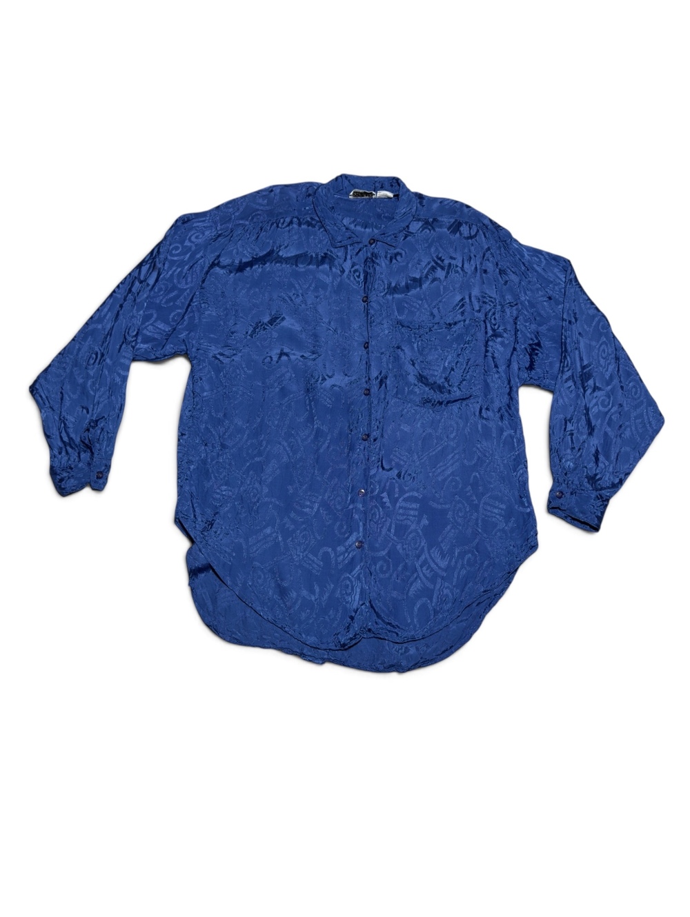 Mona Lisa Haute Couture Blue Rayon Patterned Button-Up Shirt Medium
